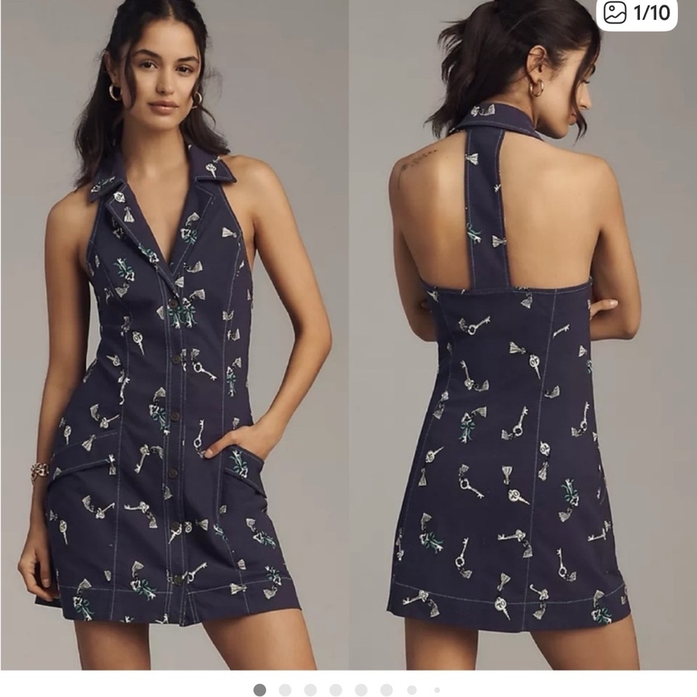 Maeve Anthropologie The Amelia Collared mini dress size XS..color navy/Marin